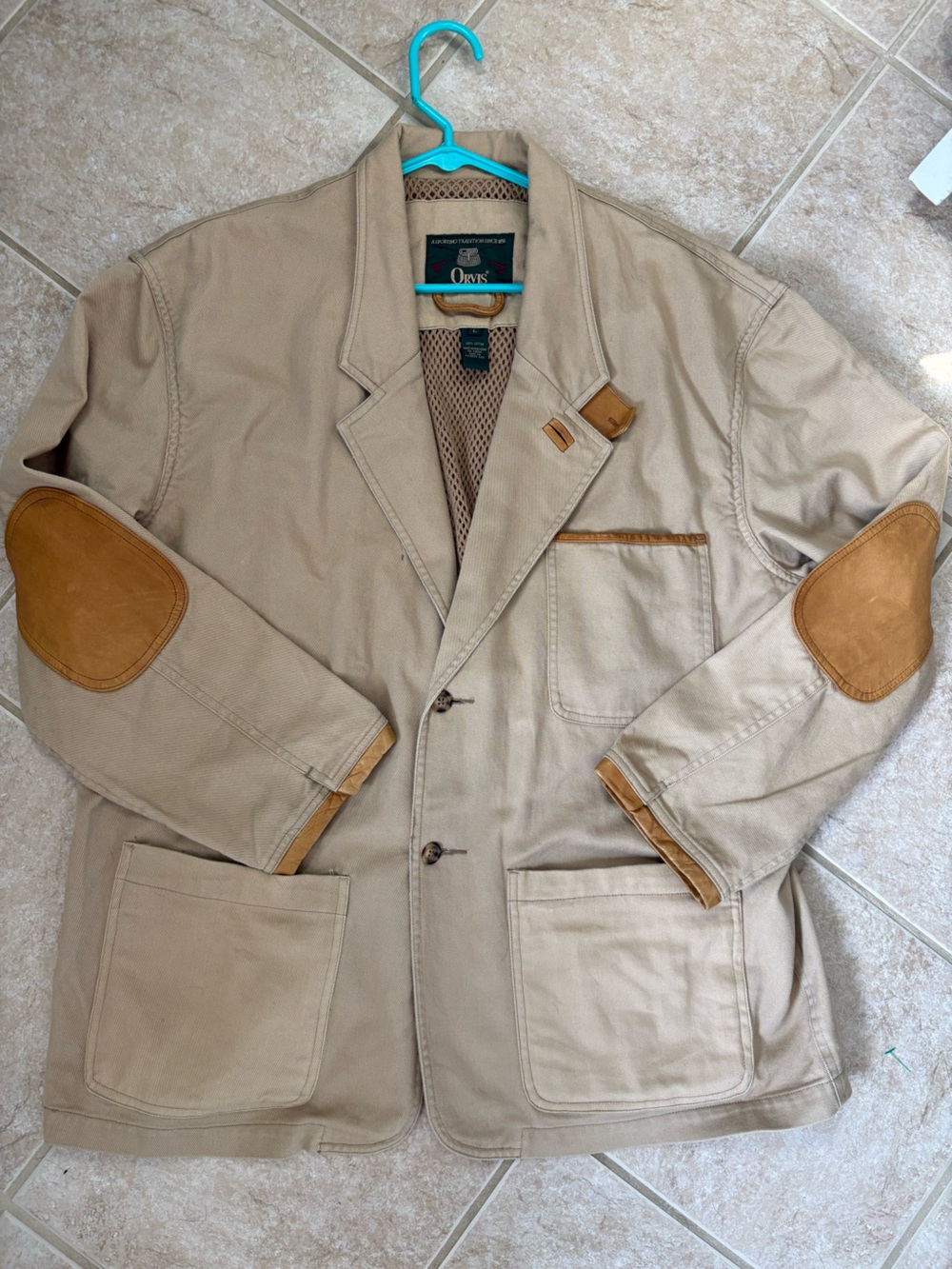 Orvis Zambezi Jacket Men's L Canvas Heavy Leather Elbow Patch Trim Field Hunting